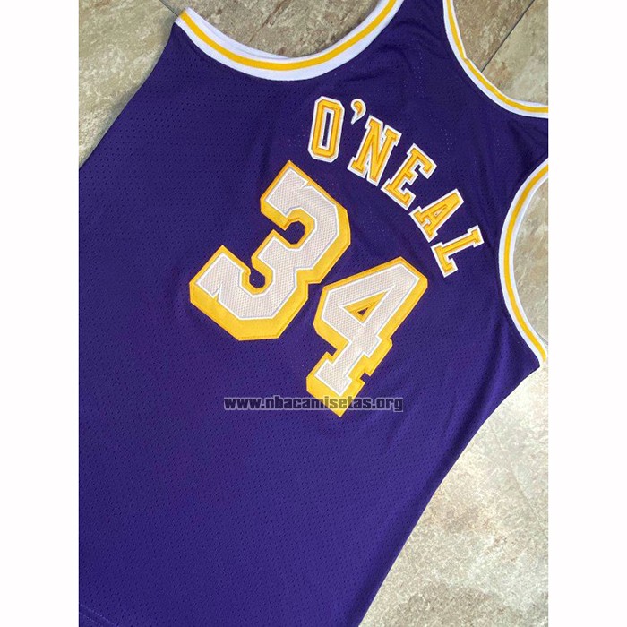 Camiseta Los Angeles Lakers Shaquille O'Neal NO 34 Hardwood Classics Throwback Violeta